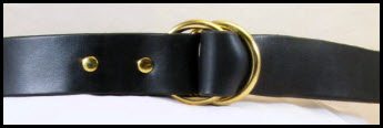 !.25" wide Black Leather Ring Belt with Brass Rings