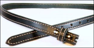 3/4" Wide Black Bridle Leather Skinny Belt with Tan Stitching